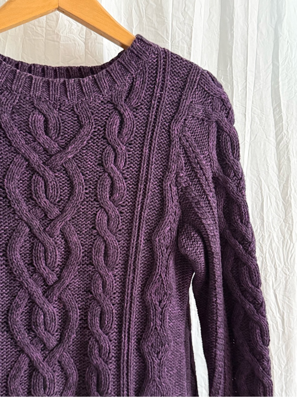 NWOT J.Jill Cable Knit Sweater M Deep Purple Chunky Cotton Blend Cozy